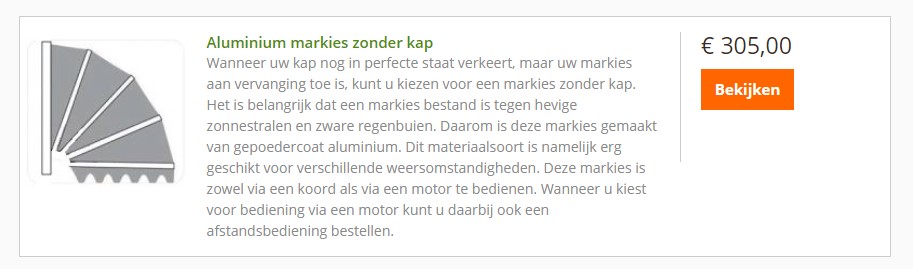 markies zonwering zonder kap